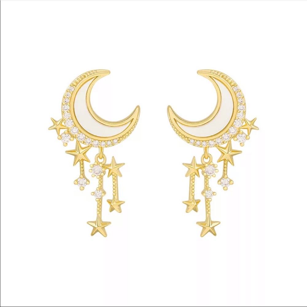 Kelly • Moon + Star Drop Earrings - Picture 2 of 3
